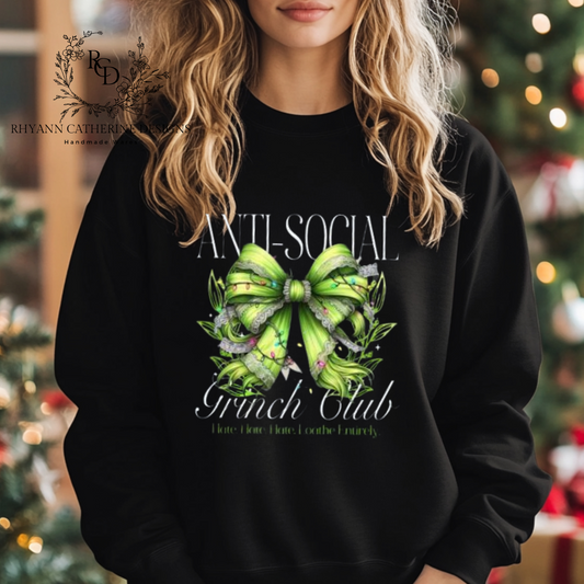 Anti-Social Club Coquette Bow Christmas Sweatshirt in Black