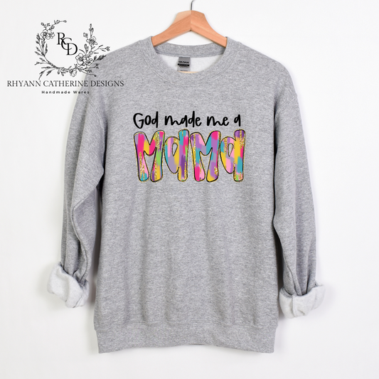 God Made Me a Mama Gildan 18000 Crewneck Sweatshirt in Sport Gray