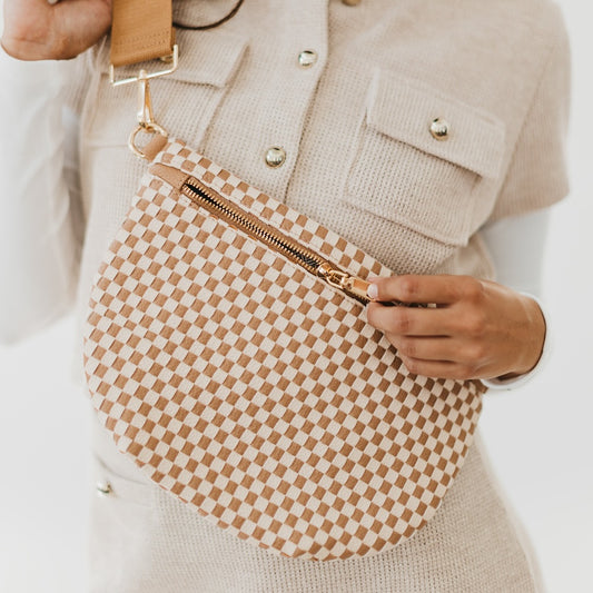 Westlyn Woven Bum Bag, Checkered Tan