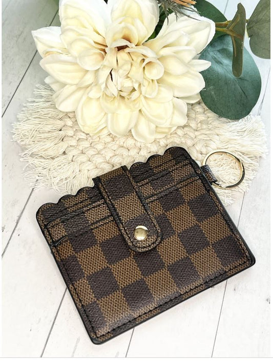 Brown Checkered Card Wallet Keychain Accessory Mom Wallet for Sling Bag, Backpack, Diaper Bag and Keys, Gift for Her - Rhyann Catherine Designs