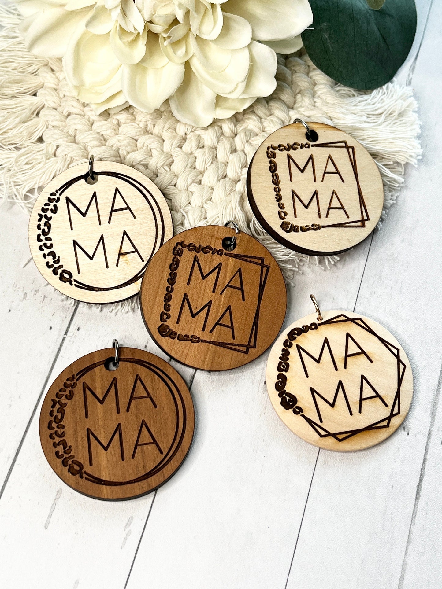 Mama Wooden Keychain Accessory | Keychain Charm | Bag Charm or Purse Charm | Various Styles | Mom Gift for Her