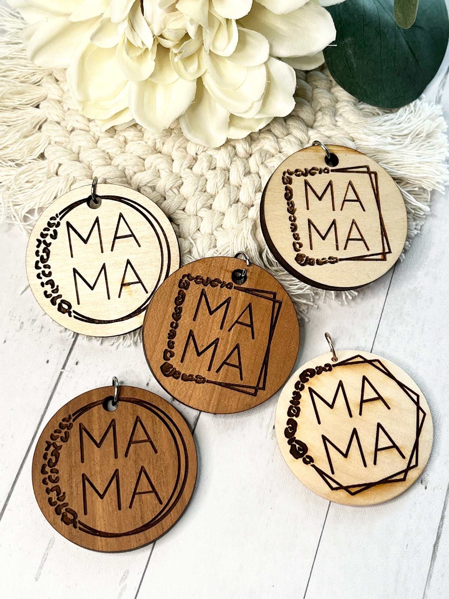 Mama Wooden Keychain Accessory | Keychain Charm | Bag Charm or Purse Charm | Various Styles | Mom Gift for Her