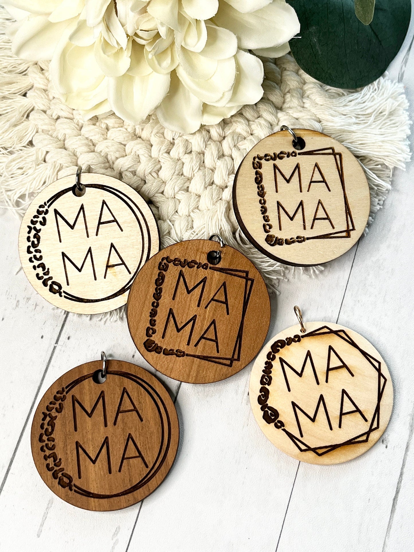 Mama Wooden Keychain Accessory | Keychain Charm | Bag Charm or Purse Charm | Various Styles | Mom Gift for Her